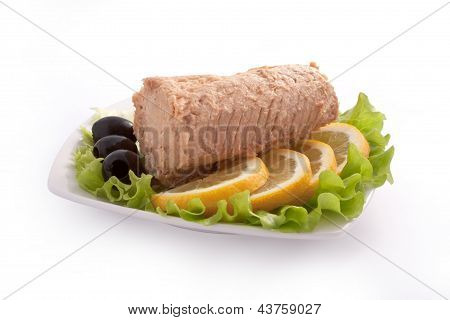 Komposition mit Dosen Buckellachs-Steak