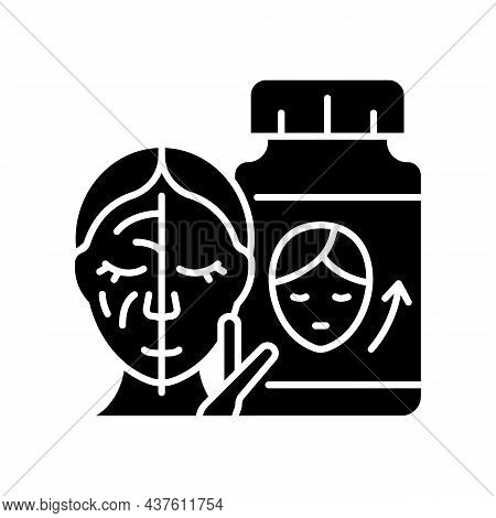 Rejuvenative Supplements Black Glyph Icon. Wrinkles Reduction Pills. Skin Beauty Products. Collagen 