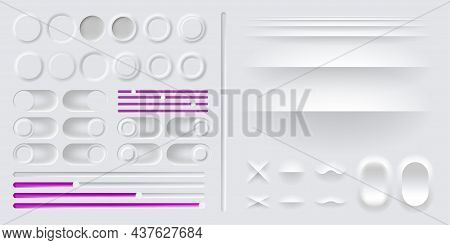 Neumorphism Button Vector Blank Set. Neumorphic Buttons Interface Collection. Neomorphism Degital El