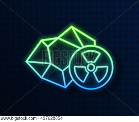 Glowing Neon Line Radioactive Icon Isolated On Blue Background. Radioactive Toxic Symbol. Radiation 