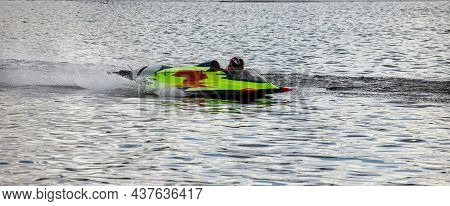 Sport. Motor Boat Races. Speed, Water Sports. Competition On The Water On A Sunny Day