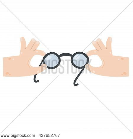 Hand Hold Eyeglasses. Vision Problems. Myopia Disease. Shortsightedness Concept. Modern Trendy Flat 