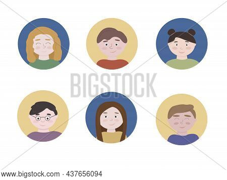 Set Of Six Round Icons With Baby Faces