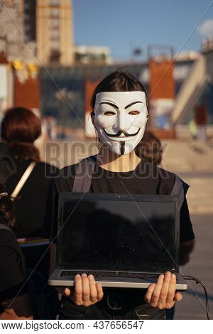 Kiev, Ukraine , 25.07.2021. Anonymous For The Voiceless Protest On The Main Square.