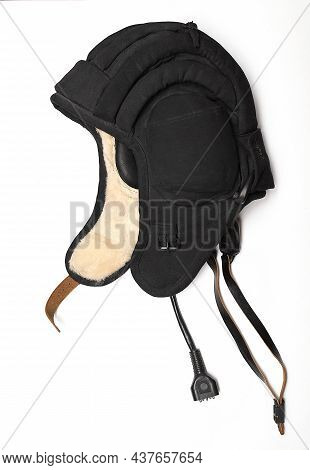 Black Headset Of A Military Tankman On A White Background