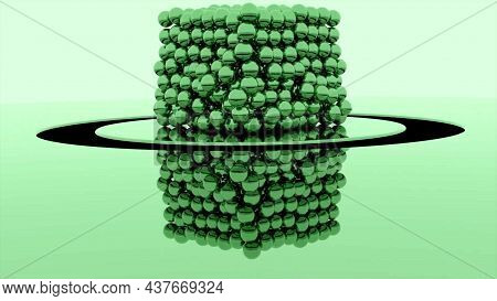 Cube Of Balls Disintegrates On Isolated Background. Design. 3d Cube Descends To Surface And Splits I