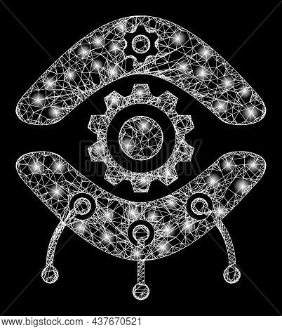 Bright Net Mesh Nanobot With Lightspots. Vector Frame Based On Nanobot Icon, And From Intersected Li