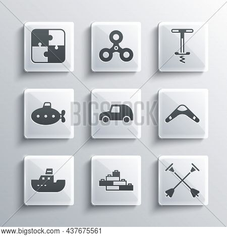 Set Toy Building Block Bricks, Arrow With Sucker Tip, Boomerang, Car, Boat, Submarine Toy, Puzzle Pi