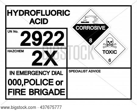 Hydrofluoric Acid Un2922 Symbol Sign, Vector Illustration, Isolate On White Background, Label .eps10