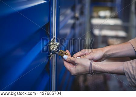 View Of Self Storage Warehouse, Process Of Keeping And Storing The Goods And Items In Storage Units,