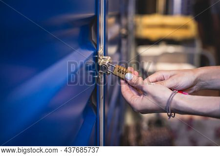 View Of Self Storage Warehouse, Process Of Keeping And Storing The Goods And Items In Storage Units,