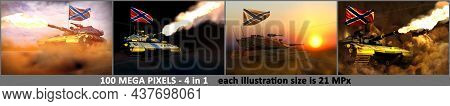 4 Images Of Detailed Modern Tank With Not Existing Design And With Novorossia Flag - Novorossia Army