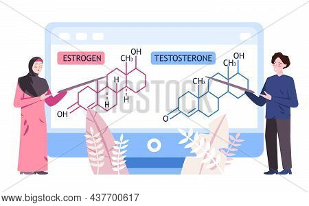Teaching Molecule Of Estrogen As A Woman Hormone Molecule Of Testosteron As Man Hormone Modern Flat 