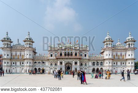 Janakpur, Nepal - October 22, 2021: People Walking On The Plaze Of The Janaki Hindu Temple In Janakp