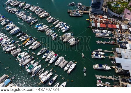 Ap Lei Chau, Hong Kong 24 August 2021: Top down view of Hong Kong typhoon shelter 