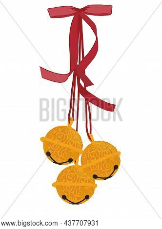 Christmas Bells Vector Stock Illustration. Golden Bells. Christmas Tree Toy. Decoration Of The New Y