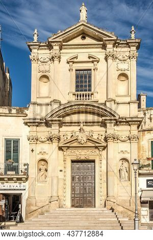 Lecce,italy - September 3,2021 - View At The Church Of Saint Mary Of Grace In The Streets Of Lecce. 