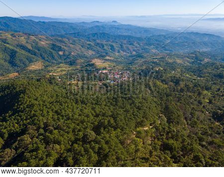 Aerial View Of Ban Doi Chang Village On The Mountains (1,250 - 1,500 Meters Above Sea Level) In Chia