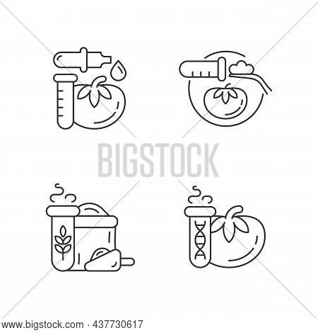 Artificial Food Additives Linear Icons Set. Modified Organic Products. Nutrition Sampling And Analys