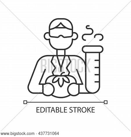 Food Analyst Linear Icon. Food Scientist. Nutrition Safety Tester. Chemical Laboratory Worker. Thin 