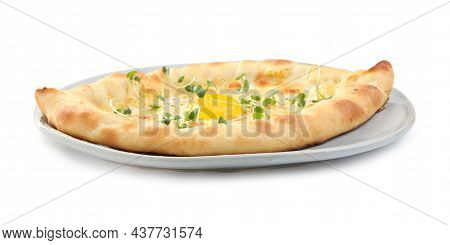 Fresh Delicious Adjarian Khachapuri Isolated On White