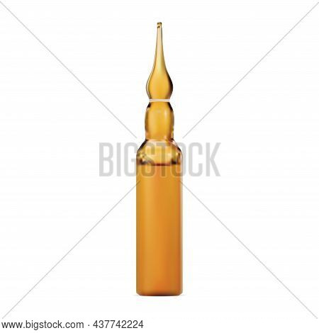 Brown Glass Injection Ampule Mockup, Vector Vial. Medicine Vaccine Treatment, Virus Vaccination Anti