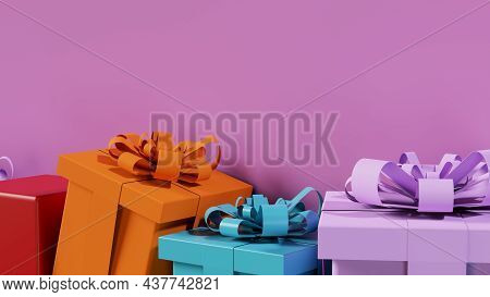 Minimal Abstract Product Background For Christmas, New Year And Sale Event Concept. Red Gift Box Wit