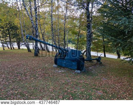 Kadinjača, Užice, Serbia - October 19, 2020: Cannon In Kadinjača Memorial Complex In Serbia, In Memo