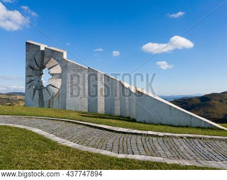 Kadinjača, Užice, Serbia - October 19, 2020: Kadinjača Memorial Complex In Serbia, In Memory Of Fall