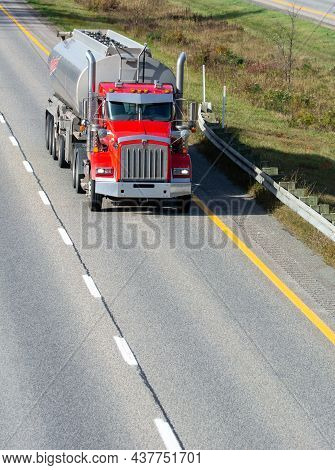 Truck Transport On The Highway, Magog, Québec, Canada, October 27 2021