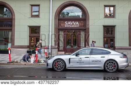 October 15, 2021. Moscow, Russia. A Sign On The Building Of The Savva Restaurant In Teatralny Proyez