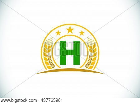 Initial H Monogram Alphabet Symbol Design Incorporated With Wheat, Barley, Or Rye. Agriculture Logo 