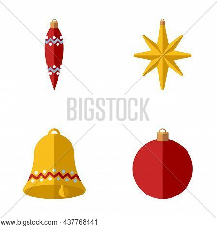 Christmas Decorations Set. Collection Of Toys For Christmas Tree. Flat Style. Traditional Winter Ele