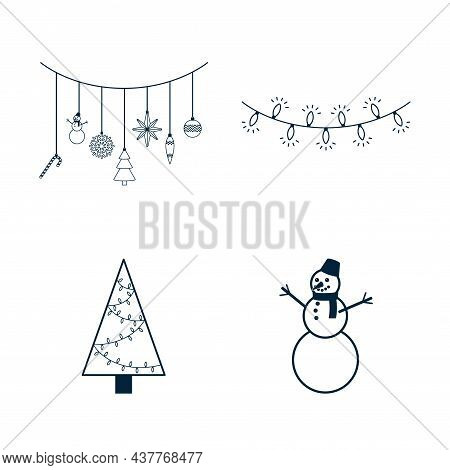 Christmas Icons Set. Collection Of New Year And Winter Traditional Elements For Logo, Print, Sticker