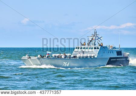 Baltiysk, Kaliningrad Oblast, Russia - 07.22.2021 - Large Modern Landing Craft Utility Lcu Conveying
