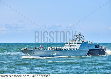 Baltiysk, Kaliningrad Oblast, Russia - 07.22.2021 - Large Modern Landing Craft Utility Lcu Conveying