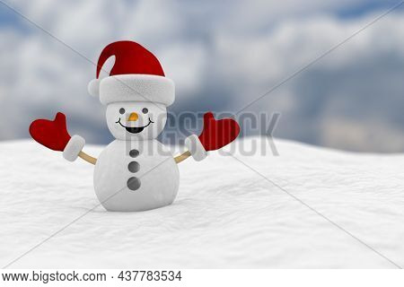 snowman into snowdrift. 3D illustration