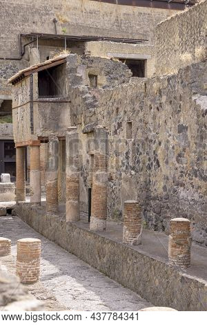 Herculaneum, Campania, Italy - June 29, 2021: Ruins Of An Ancient City Destroyed By The Eruption Of 