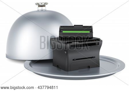 Restaurant Cloche With Multifunction Printer Mfp. 3d Rendering Isolated On White Background