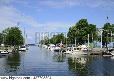 Vadstena, Sweden - June 26th, 2021: Vadstena Harbour With Blue Sky