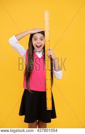 Wow. Kid Study Math. Stem Disciplines. Concept Of Education. Measure The Size. Height Of Child.