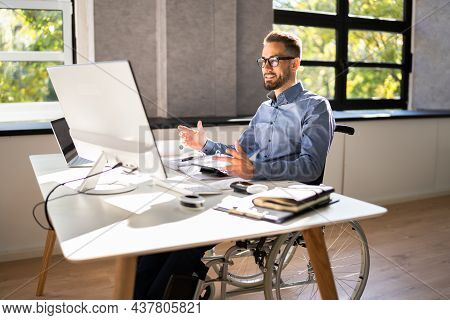 Remote Assistant Videoconference On Computer In Office
