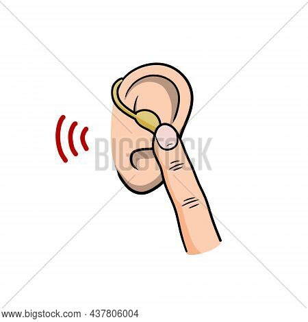 Hearing Aid. Audiphone And Finger In Ear. Hearing Problems And Disabilities. Sound Icon. Cartoon Ill