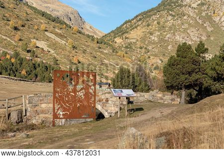 Vall D Incles, Andorra: 2021 October 29: Sculpture In The Autumn In The Incles Valley, Andorra. Vall