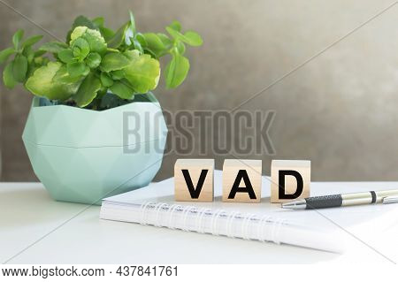 Vad - Value Added Distributor Acronym Letters On Wooden Cubes On The Table, Business Concept Backgro