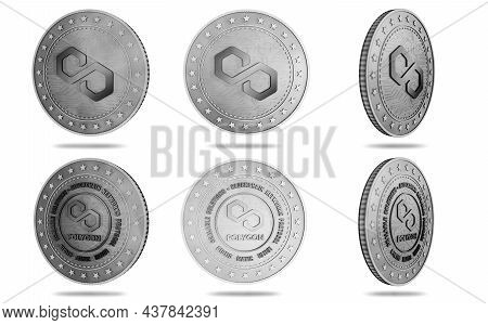 Polygon Matic Cryptocurrency Symbol Golden Coin Illustration