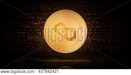 Polygon Matic Cryptocurrency Symbol Golden Coin Illustration