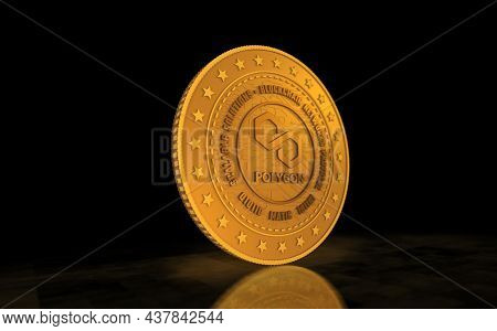 Polygon Matic Cryptocurrency Symbol Golden Coin Illustration