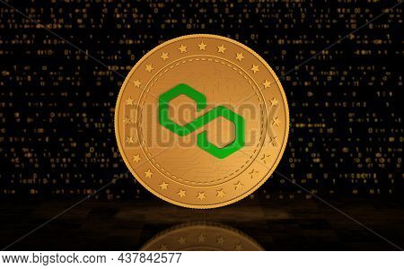 Polygon Matic Cryptocurrency Symbol Golden Coin Illustration
