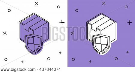 Set Delivery Security With Shield Icon Isolated On White And Purple Background. Delivery Insurance. 